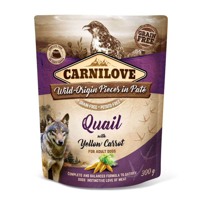 Carnilove Canine Pouch Paté - Wachtel + gelbe Karotte - 12 x 300 g | Hunde-Nassfutter