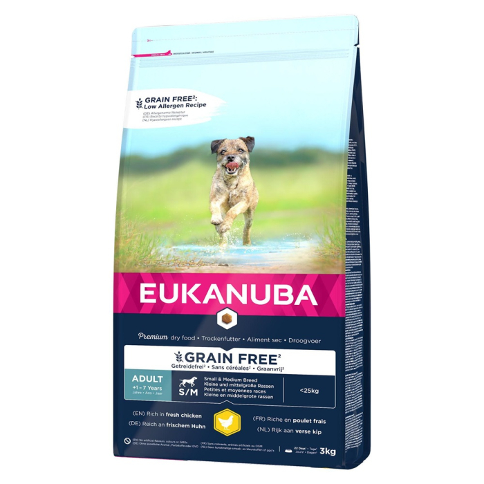 Eukanuba Grain Free Adult Small/Medium, Huhn 