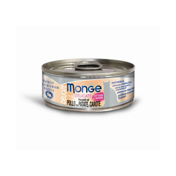 DE Monge Natural Superpremium Delicate Adult - Huhn, Kartoffeln + Karotten, 24 x 80g | Katzen-Nassfutter