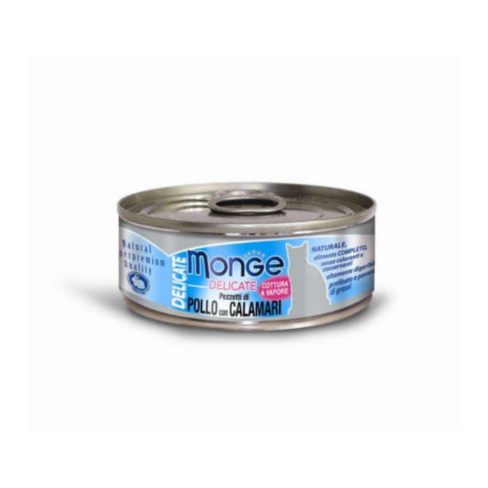 DE Monge Natural Superpremium Delicate Adult - Huhn + Tintenfisch, 24 x 80g | Katzen-Nassfutter
