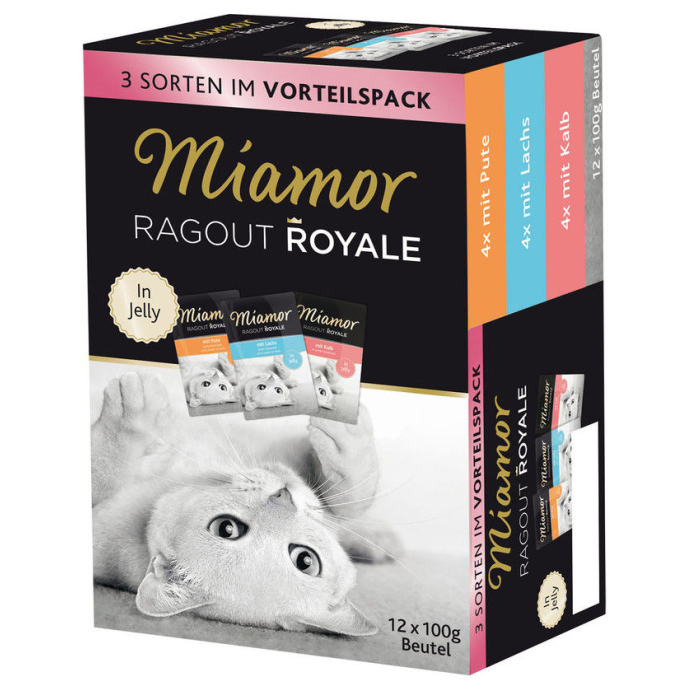 Miamor Alleinfuttermittel Ragout Royale Multi Mix Pute, Lachs, Kalb - 4 x 12x100g
