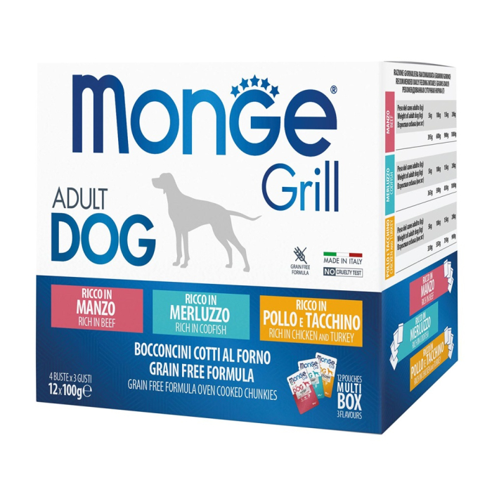 Monge Grill Dog Adult Multipack Rind, Kabeljau, Huhn+Truthahn