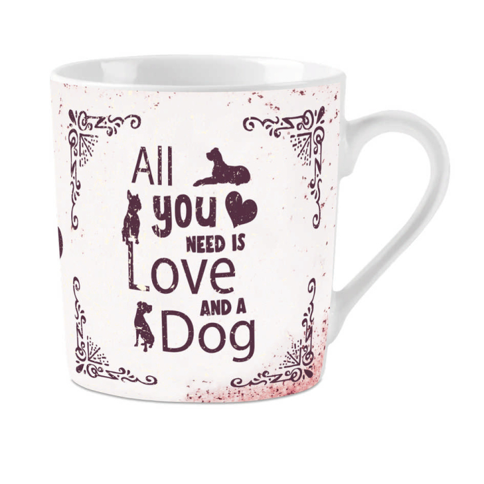 Tasse "All you need...dog", weiss-lila 