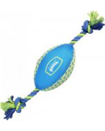 Pawise "Fetch It" Football mit Seil, blau-gelb, 18cm