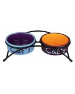 Keramik-Napf-Set Eat on Feet, hellblau/orange/lila