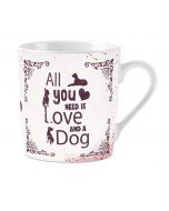 Tasse "All you need...dog", weiss-lila
