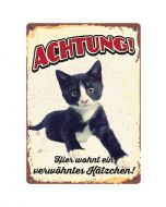 Warnschild "Achtung...verwöhntes Kätzchen", 21x15cm