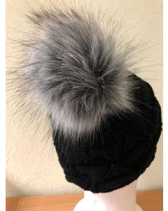 Strickmütze mit Wollpompon schwarz| Winterkappe