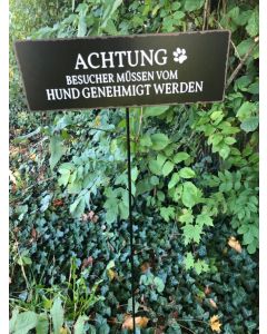 BO Blechschild mit Gartenstab "Achtung" 30 x 10 cm