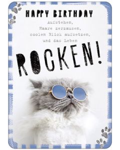 HR Postkarte hoch Geburtstag "Rock-Cat" 10.4 x 14.8 cm