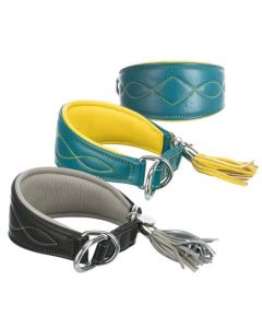 Trixie Active Comfort Halsband aus Leder - petrol/gelb | Für Windhunde