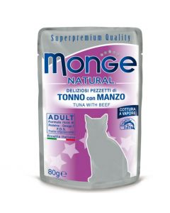 DE Monge Natural Tuna - Thunfisch + Rind, 24 x 80g | Katzen-Nassfutter