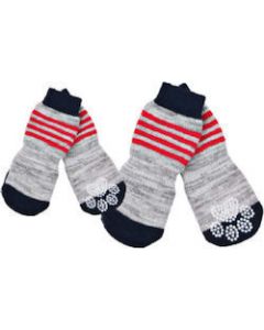 Pawise Anti-Rutsch Socken, grau/rot/schwarz 4 Stück | Für Hunde