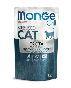 DE Monge Grill Cat Sterilised - Forelle, 28 x 85 g | Katzen-Nassfutter