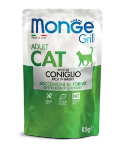 DE Monge Grill Cat Adult - Kaninchen, 28 x 85 g | Katzen-Nassfutter