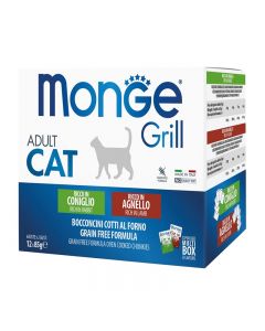  Monge Grill Cat Adult Multipack Kaninchen+Lamm, 12x85g