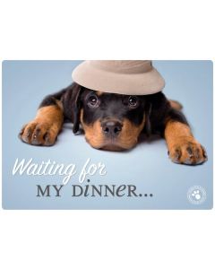 Napfunterlage "Waiting for my Dinner" mit Rottweiler, blau
