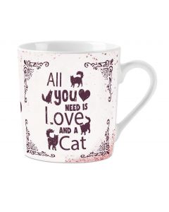 Tasse "All you need...cat", weiss-lila