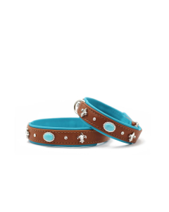 Maul Leder-Halsband Ibiza, cognac-petrol 