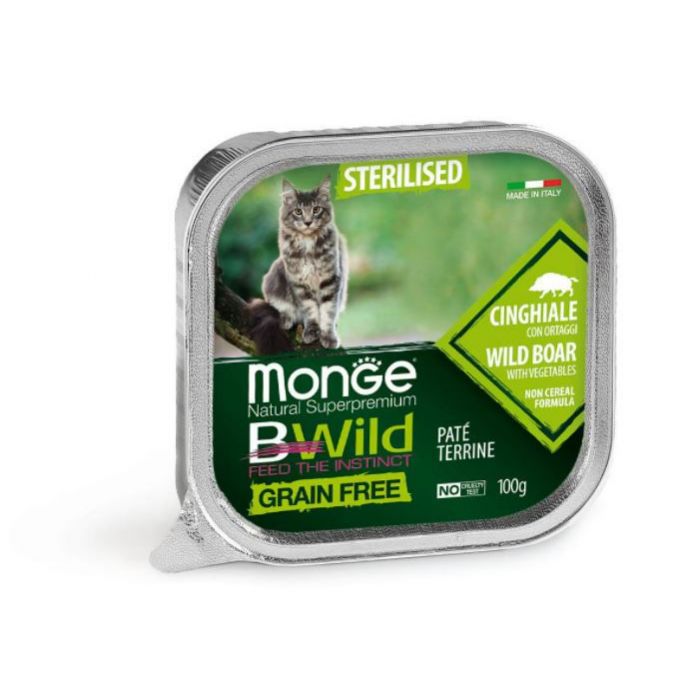 DE Monge BWild Grain Free Sterilised, Wildschwein - 32 x 100g | Katzen-Nassfutter