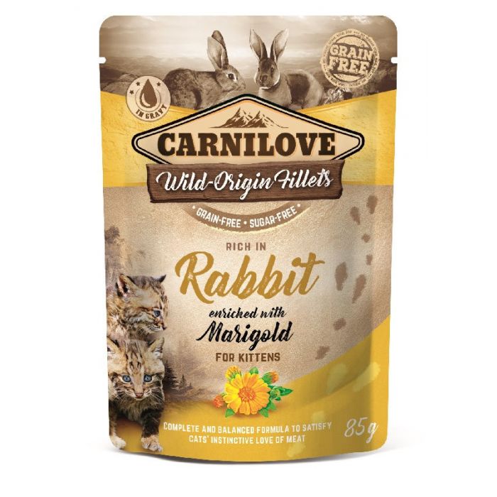 Carnilove Feline Pouch Ragout - Kaninchen mit Ringelblume - 24 x 85 g | Nassfutter für Kitten