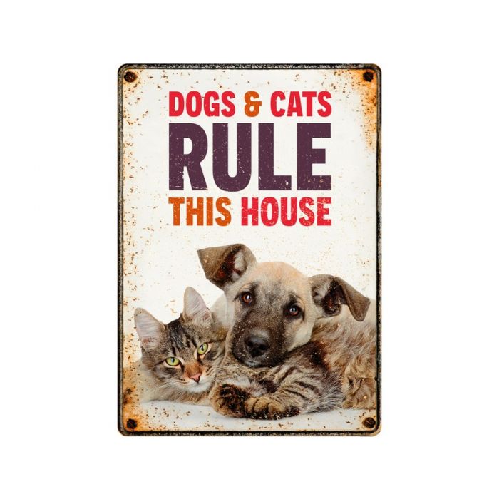 Dekoschild "Dogs & Cats Rule", 21x15cm