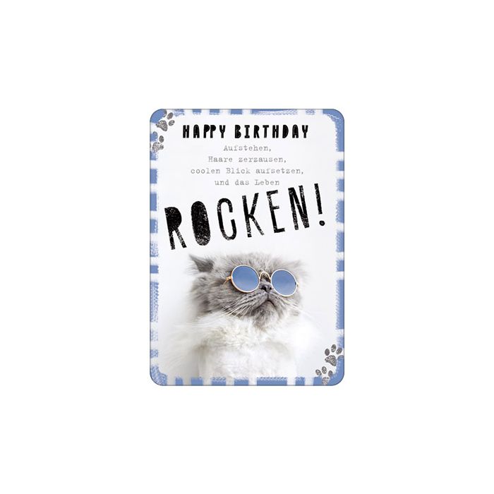 HR Postkarte hoch Geburtstag "Rock-Cat" 10.4 x 14.8 cm