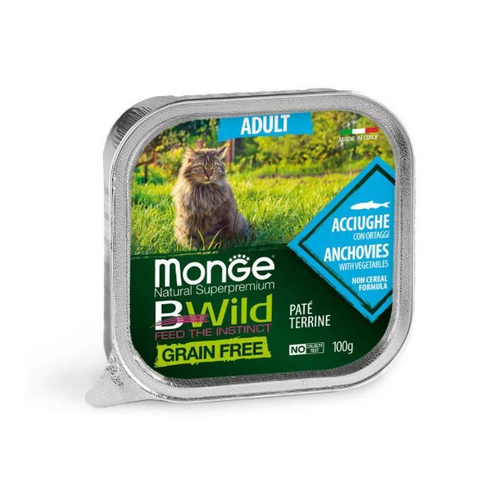 DE Monge BWild Grain Free Adult, Sardellen - 32 x 100g | Katzen-Nassfutter