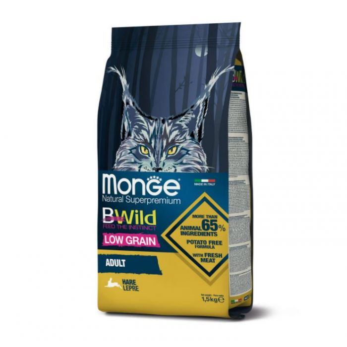 DE Monge BWild Low Grain Adult, Feldhase - 1.5kg | Katzen-Trockenfutter